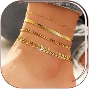 Gold Ankle Bracelets for Women, 14K Gold Anklets for Women Waterproof